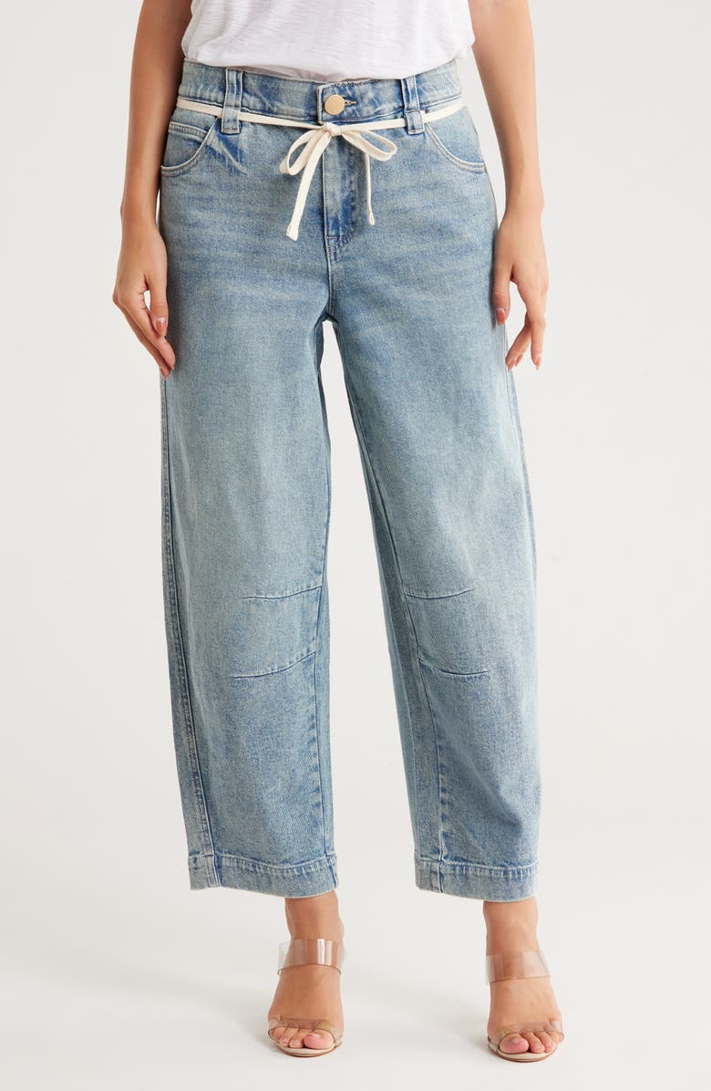 Democracy Tie Waist Ankle Barrel Leg Jeans, Main, color, Light Blue Artisanal