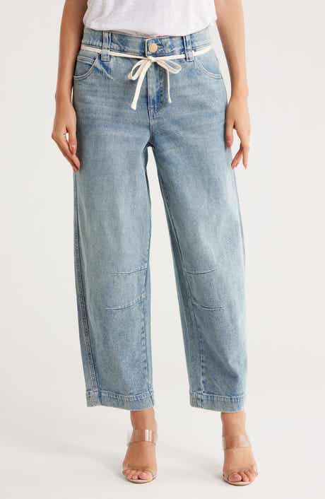 Democracy Tie Waist Ankle Barrel Leg Jeans