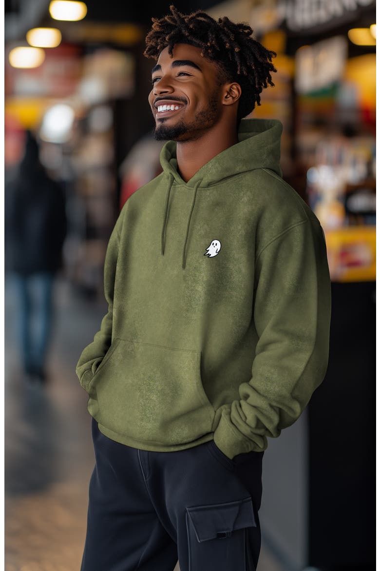 Ghost Embroidered Washed Hoodie, Alternate, color, Olive