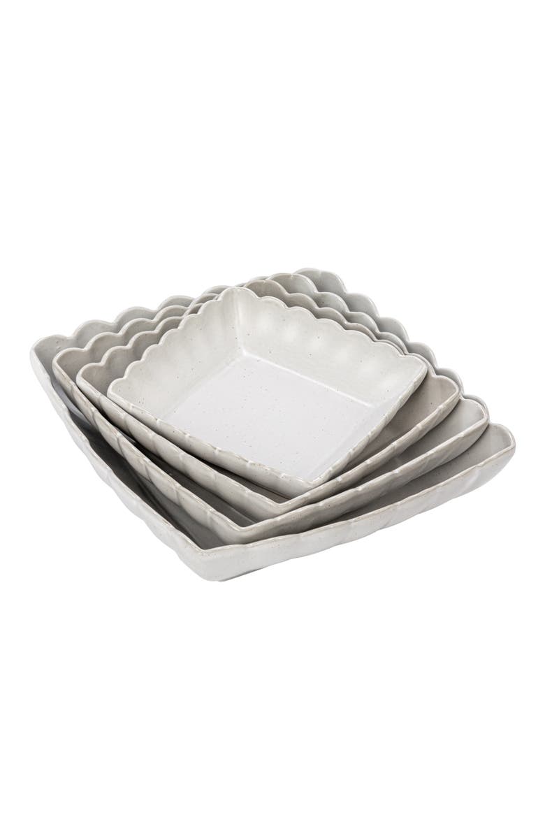 Storied Home Square Stoneware Serving Dishes with Scalloped Edge, Main, color, White