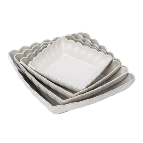 Square Stoneware Serving Dishes with Scalloped Edge