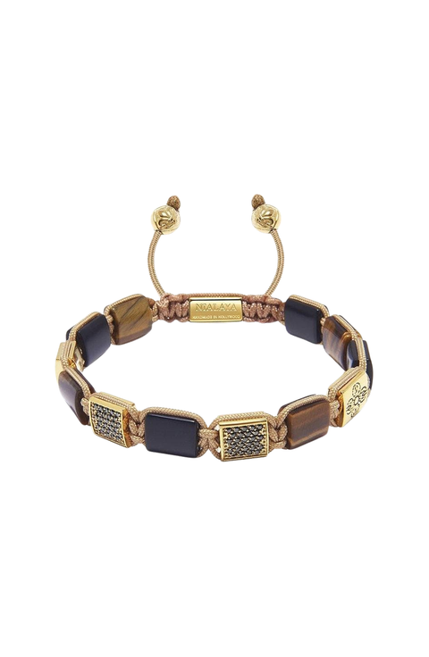 Matte Onyx And Tiger Eye Dorje Flatbead Bracelet