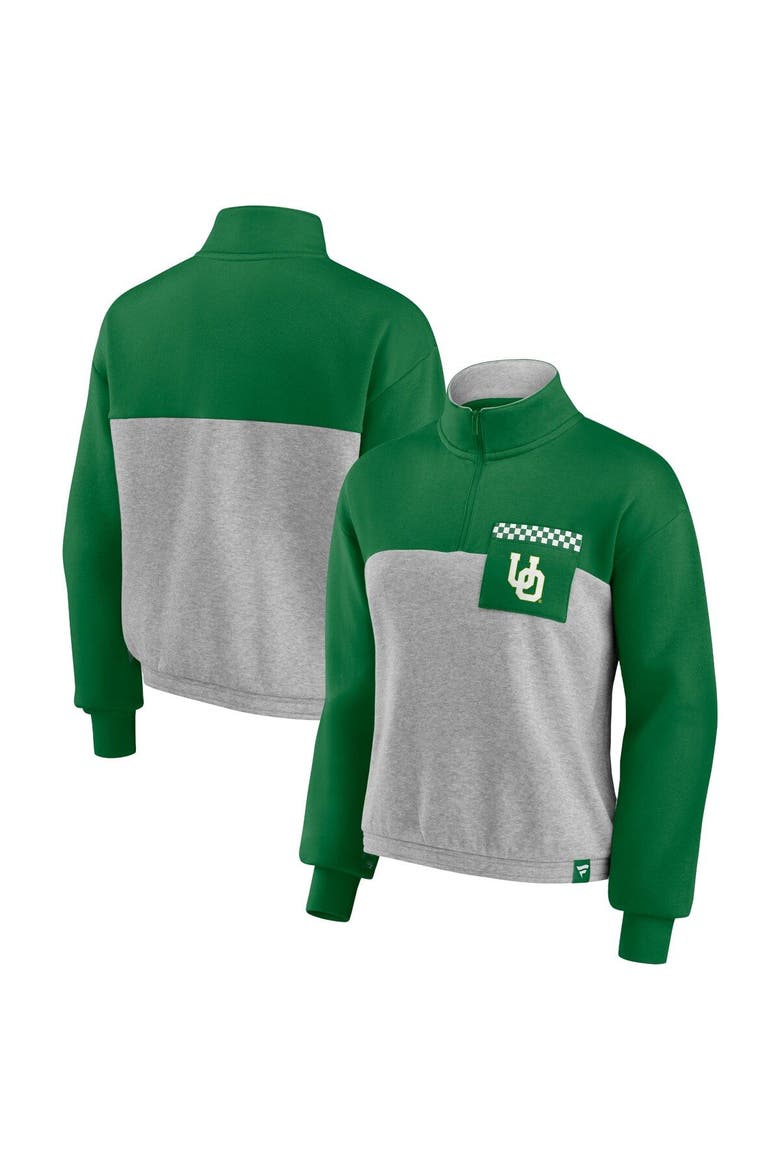 Women's Fanatics Branded Green/Heathered Gray Oregon Ducks Sideline to Sideline Colorblock Quarter-Zip Jacket, Main, color, Green