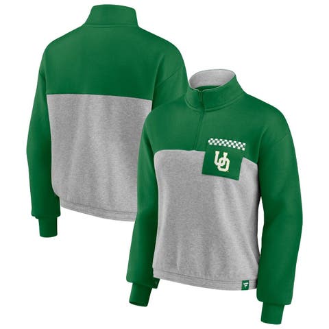 Women's Fanatics Branded Green/Heathered Gray Oregon Ducks Sideline to Sideline Colorblock Quarter-Zip Jacket