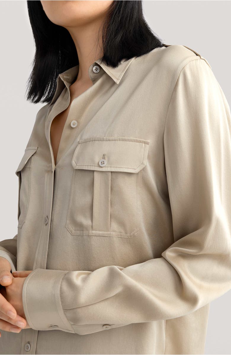 Lilysilk Sandwashed Silk Shirt With Epaulettes, Alternate, color, Light Apricot