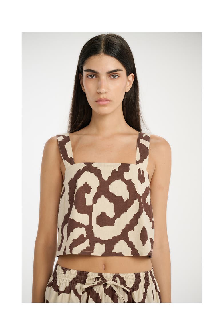 Resort Geo Drift Square Neck Crop Top Cover-Up, Alternate, color, Cream-Brown