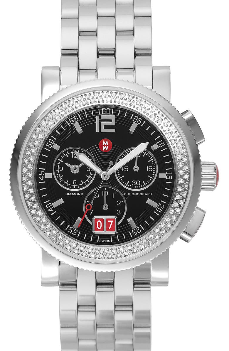 MICHELE 'Sport Sail - Large' Diamond Black Dial Watch Case, Alternate, color,