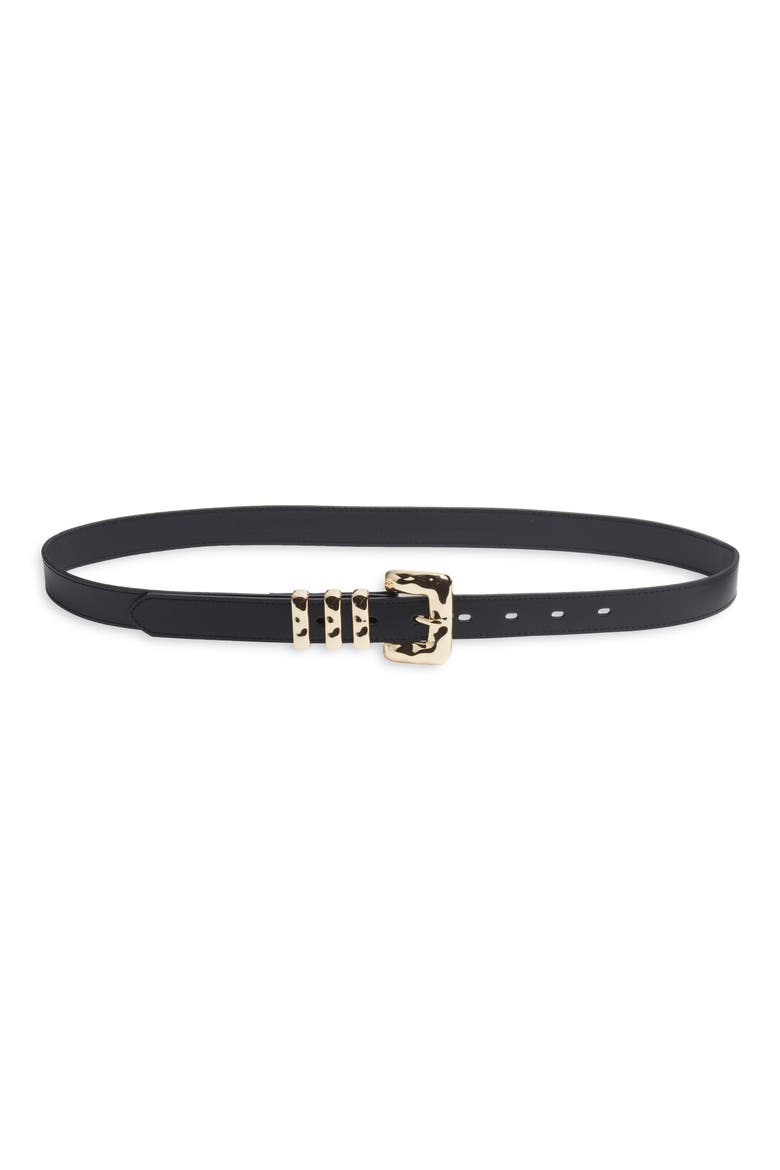 Molten Buckle Leather Belt, Main, color, BLACK