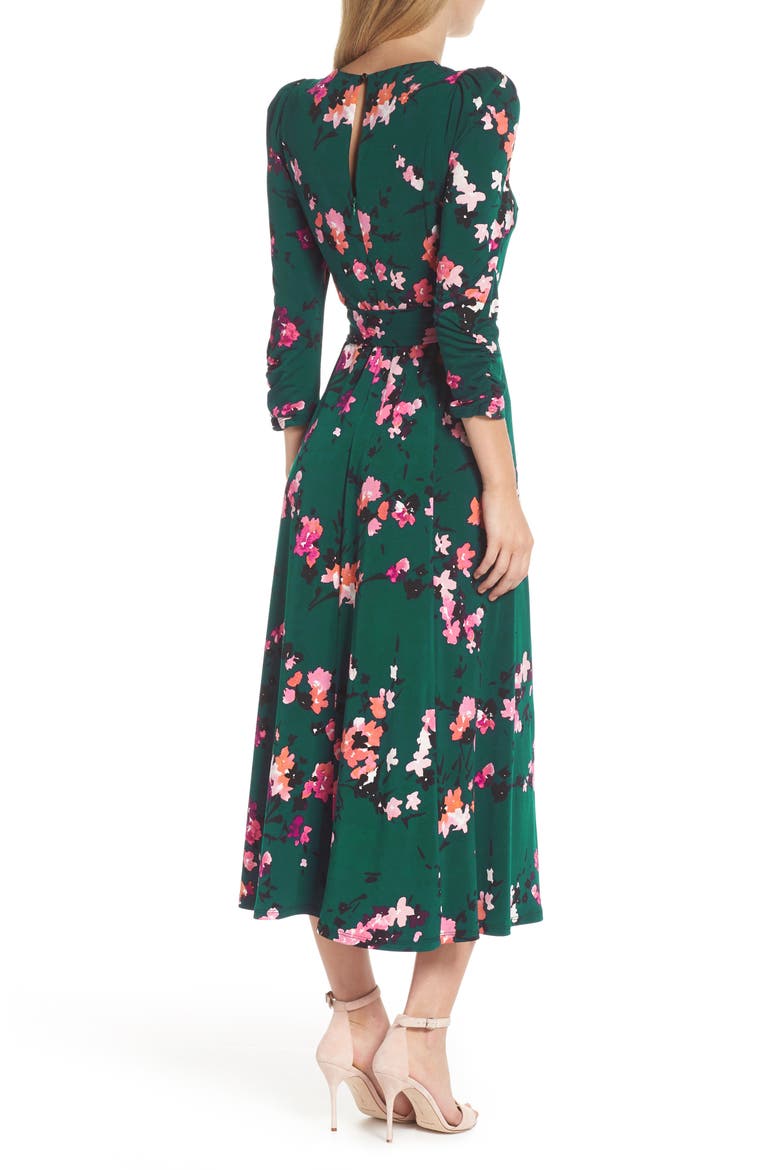 Floral Print Midi Dress, Alternate, color, GREEN