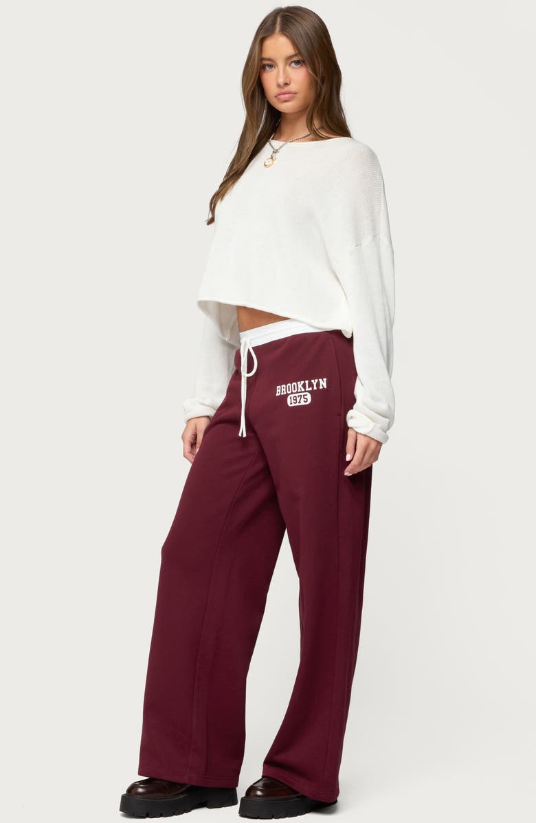 EDIKTED Brookie Contrast Waist Logo Wide Leg Sweatpants, Alternate, color, 