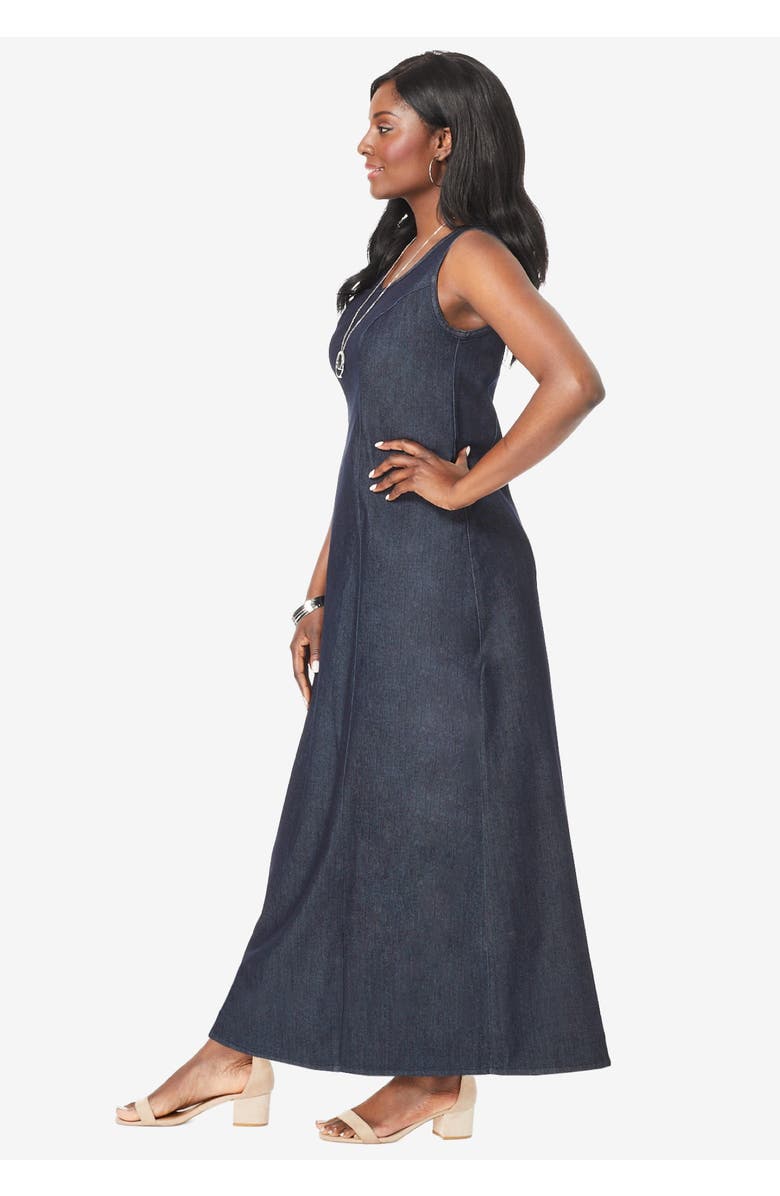Jessica London Denim Maxi Dress, Alternate, color, Medium Stonewash Leaf