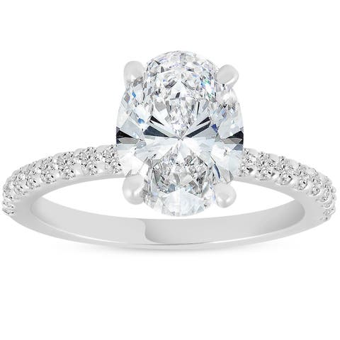 Certified 3 3/8Ct Oval Diamond Engagement Ring Hidden Halo Lab Grown Gold