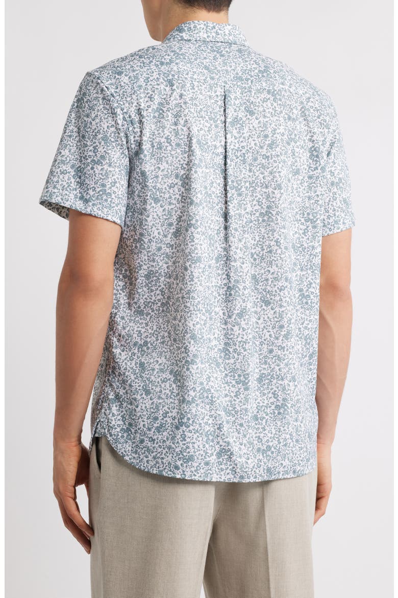 Floral Short Sleeve Stretch Button-Up Shirt, Alternate, color, WHITE- GREY TANSY FLORAL