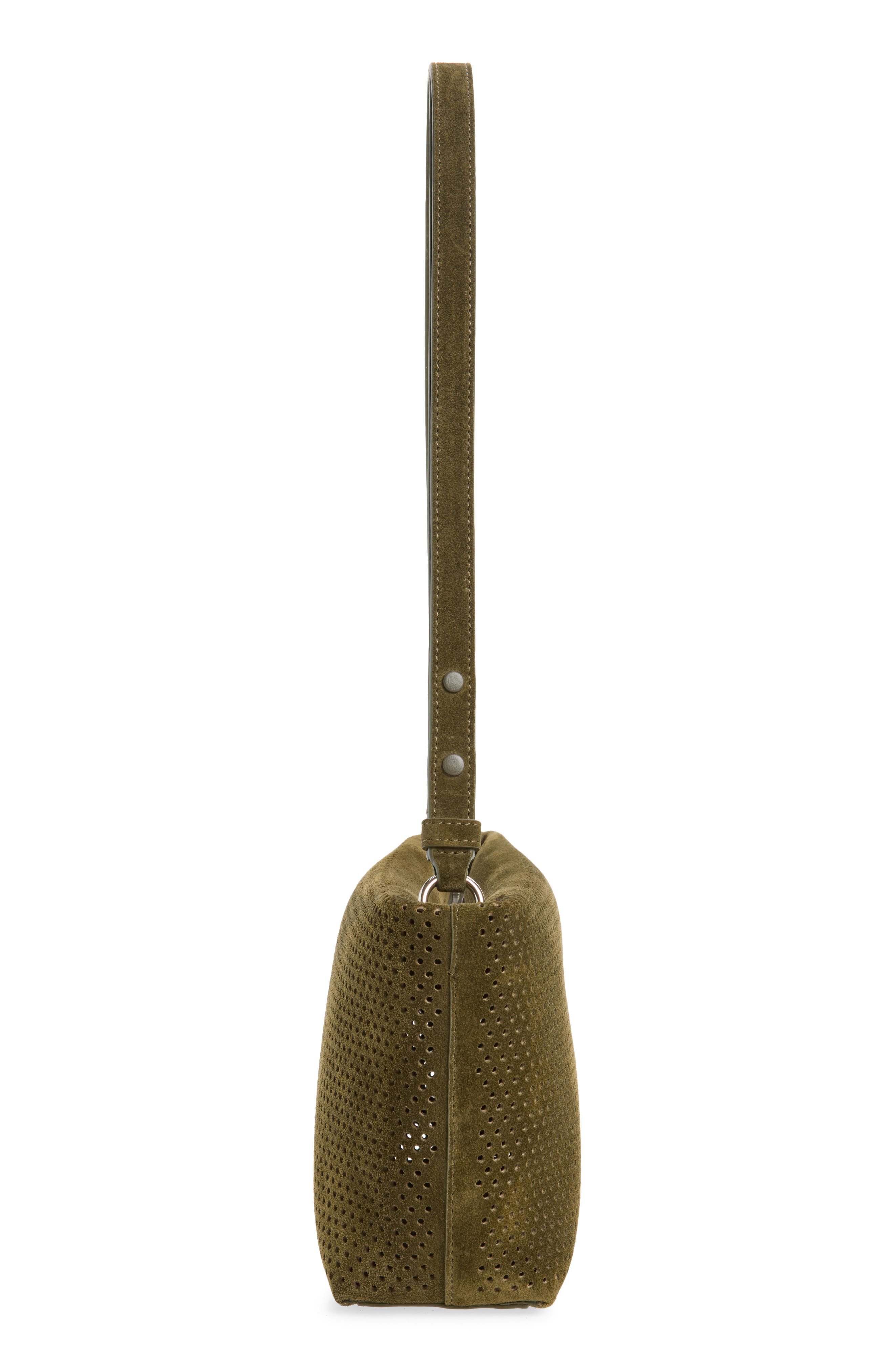 Bond Perforated Suede Shoulder Bag, Alternate, color, OLIVE