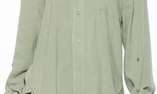 Alexia Admor Amber Oversize Long Sleeve Linen Button-up Shirt In Sage