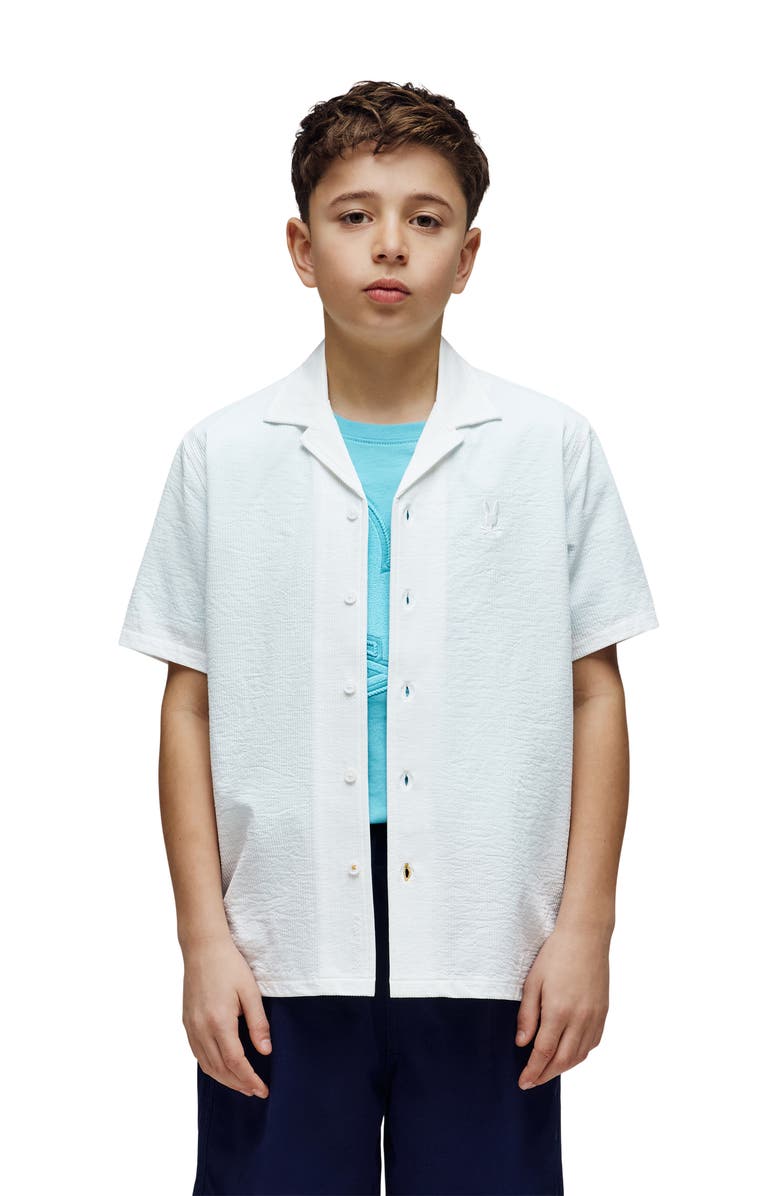 Psycho Bunny Kids' Jayme Seersucker Camp Shirt, Alternate, color, White
