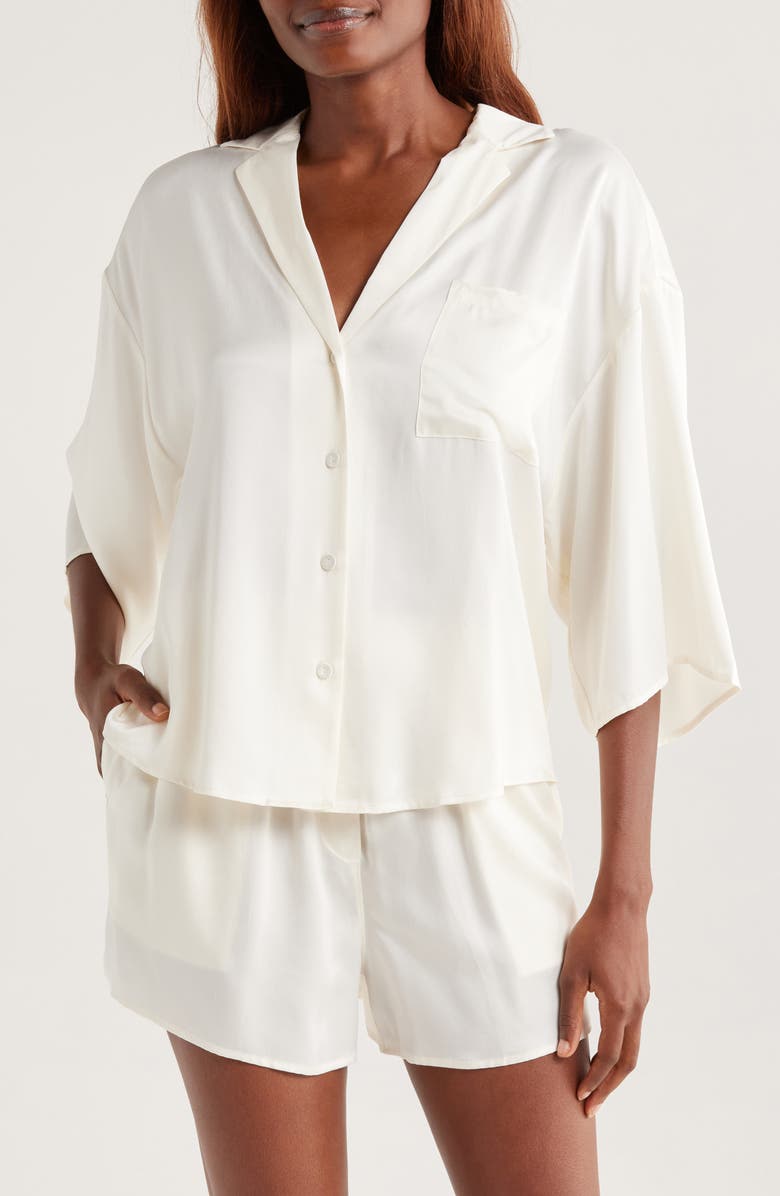 Lunya Washable Silk Button-Up Short Pajamas, Main, color, Tranquil White