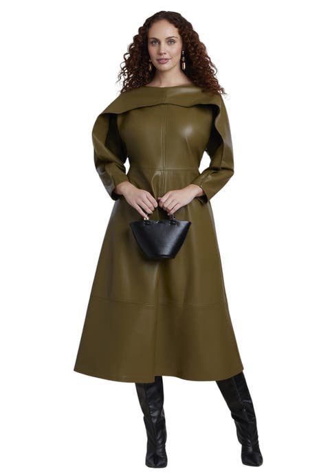 Rounded Sleeve Faux Leather Maxi Dress (plus)