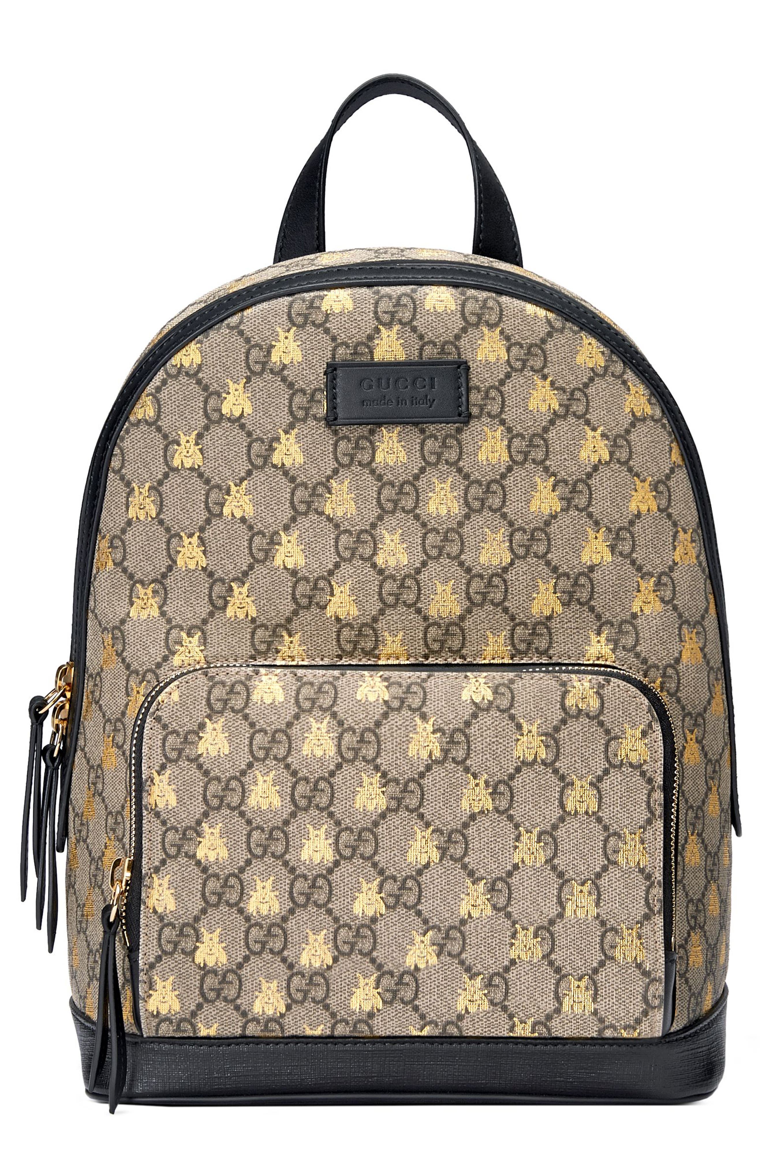Gucci Bee GG Supreme Canvas Backpack, Main, color, 