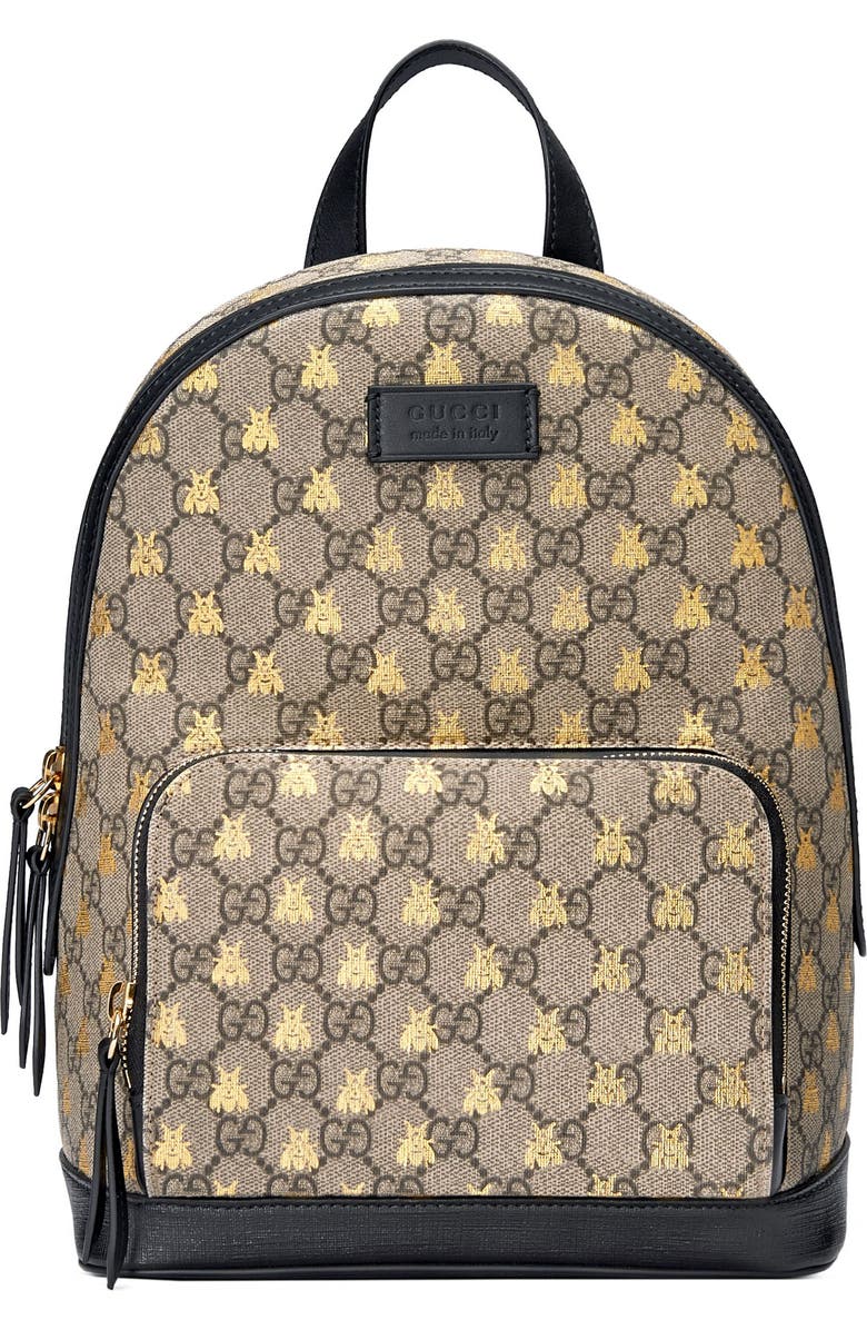 Gucci Bee GG Supreme Canvas Backpack, Main, color,