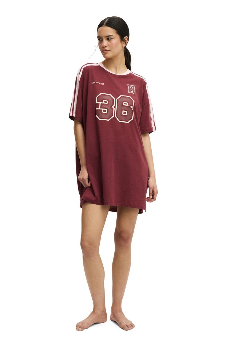 Women's 90 S Sporty Tshirt Nightie, Alternate, color, Lcn Har Burnt Apple Harvard