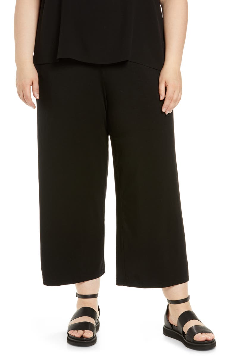 Eileen Fisher Wide Leg Silk Georgette Ankle Pants, Main, color,