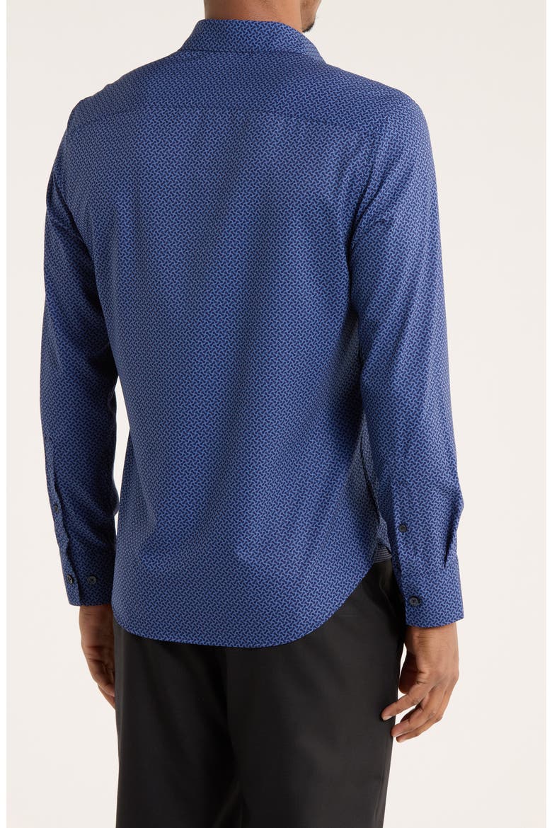 Squiggle Print Slim Fit Performance Button-Up Shirt, Alternate, color, NAVY