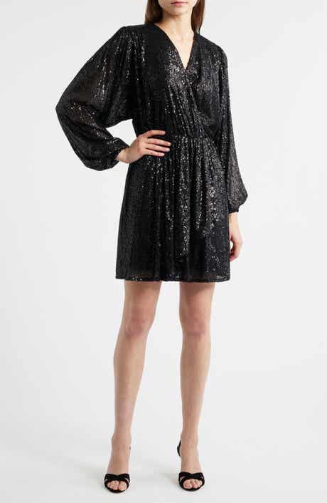 BOSS Orange Dillio Sequin Mesh Long Sleeve Cocktail Dress