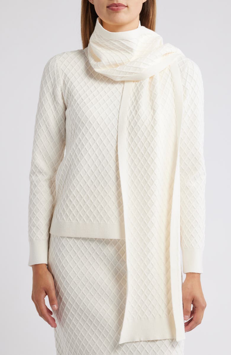 Anne Klein Diamond Stitch Scarf Mock Neck Sweater, Alternate, color, White Dove