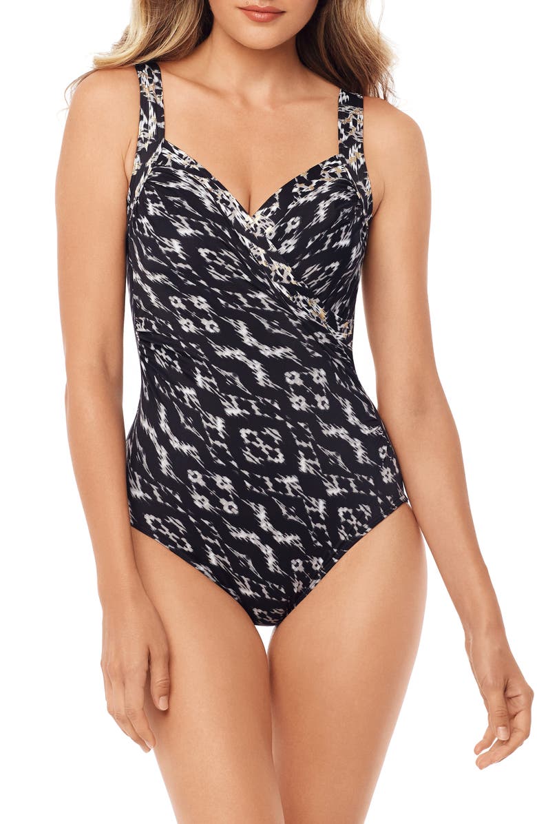 Miraclesuit<sup>®</sup> Labyrinth Sanibel Wrap Front One-Piece Swimsuit, Main, color, 