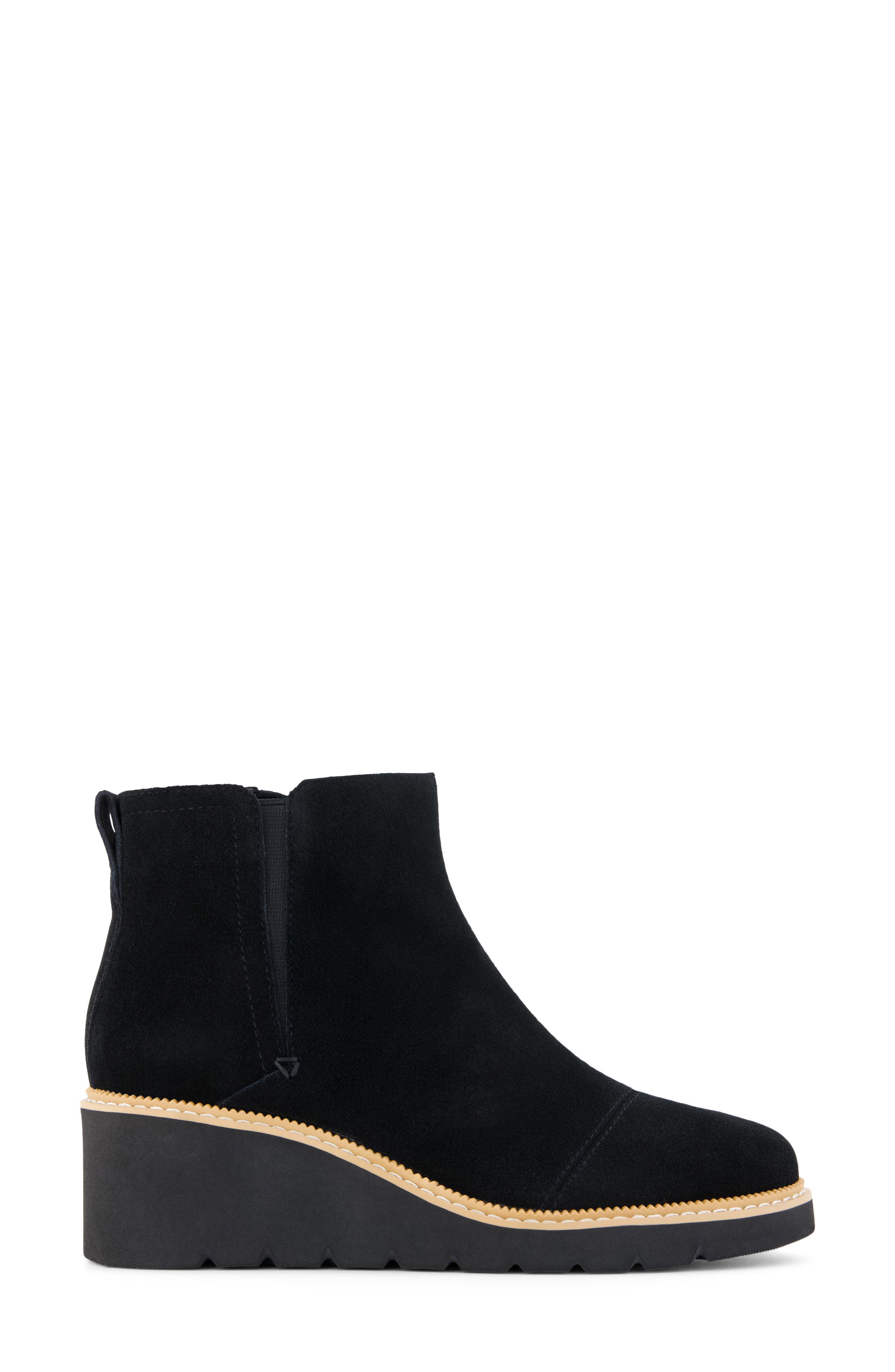 Mina Leather Wedge Bootie with Faux Shearling Trim, Alternate, color, BLACK