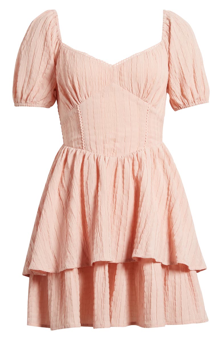 All in Favor Crinkle Tiered Minidress, Alternate, color, Blush