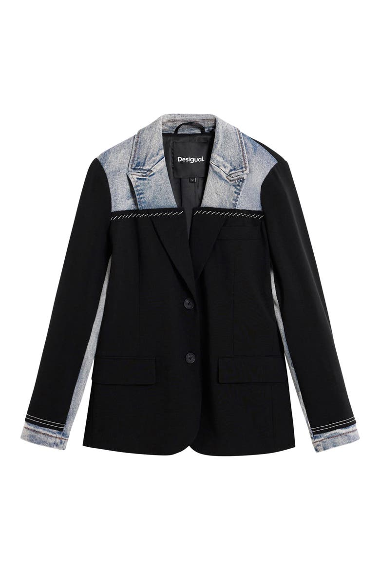 Mixed Media Blazer, Alternate, color, BLACK