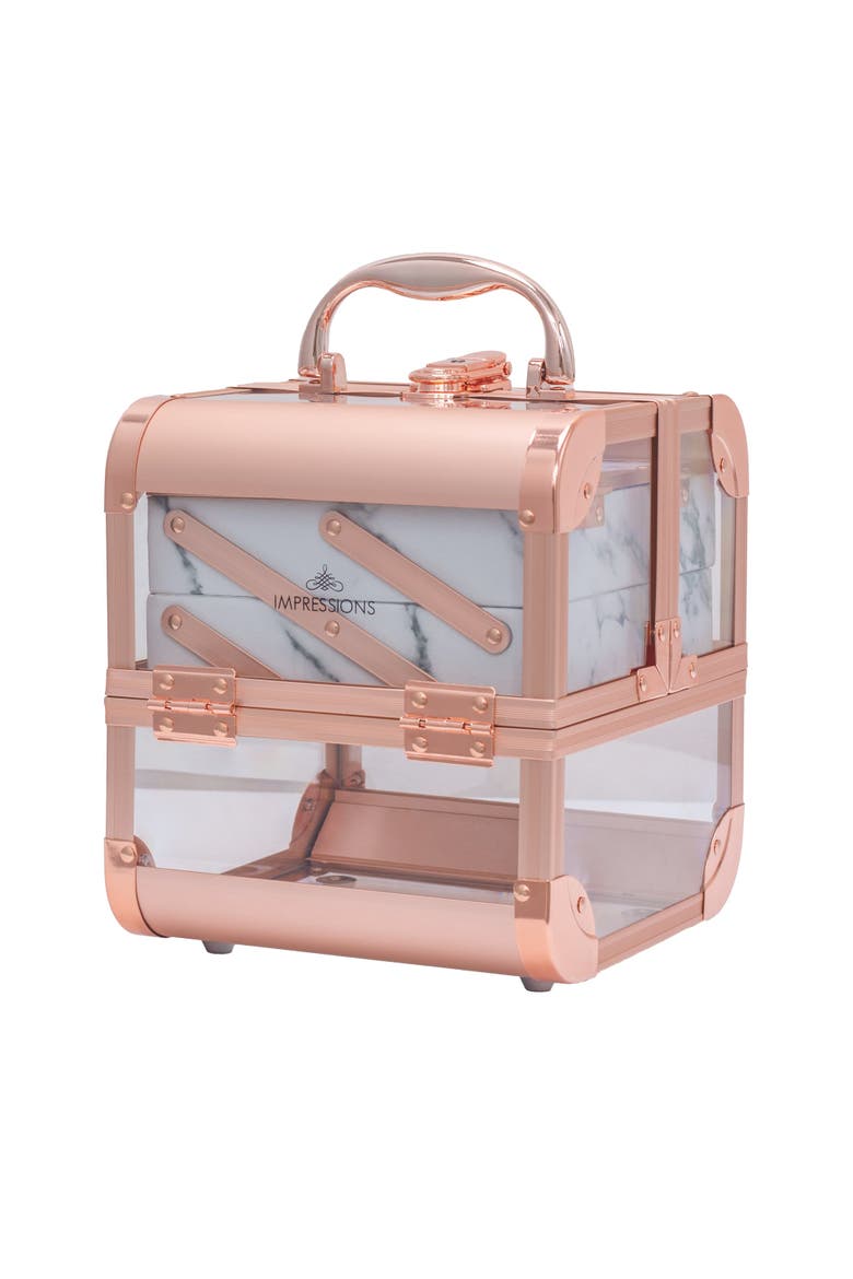 Savvy SlayCube Makeup Travel Case with Mirror - Rose Gold, Main, color, Rose Gold Clear White Marble