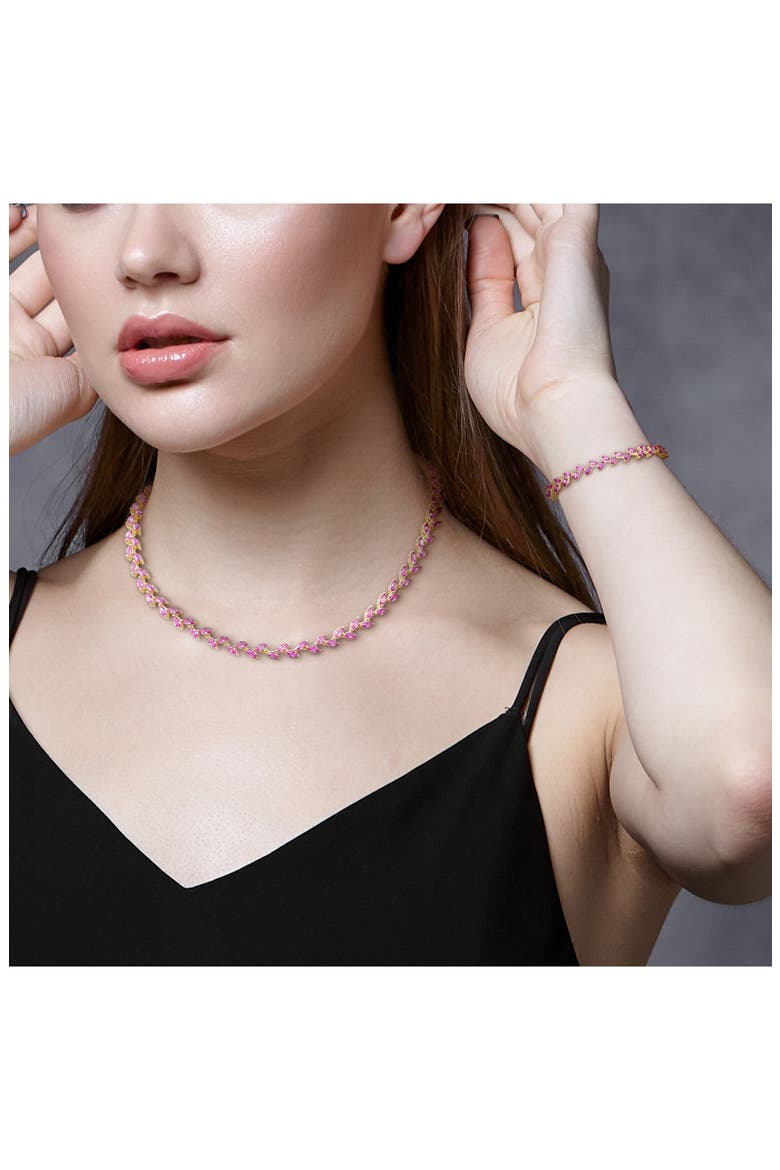 Lab Created Pink Sapphire Tennis Necklace & Bracelet Set, Alternate, color, PINK