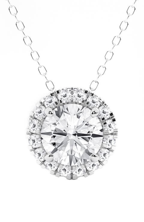 Lab Created Diamond Halo Necklace - 1.75ctw