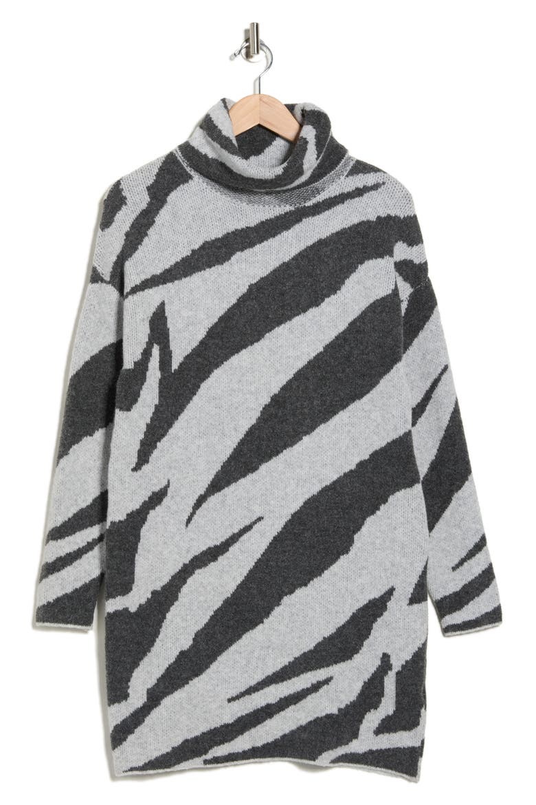 Zebra Stripe Long Sleeve Turtleneck Sweater Dress, Alternate, color, GREY