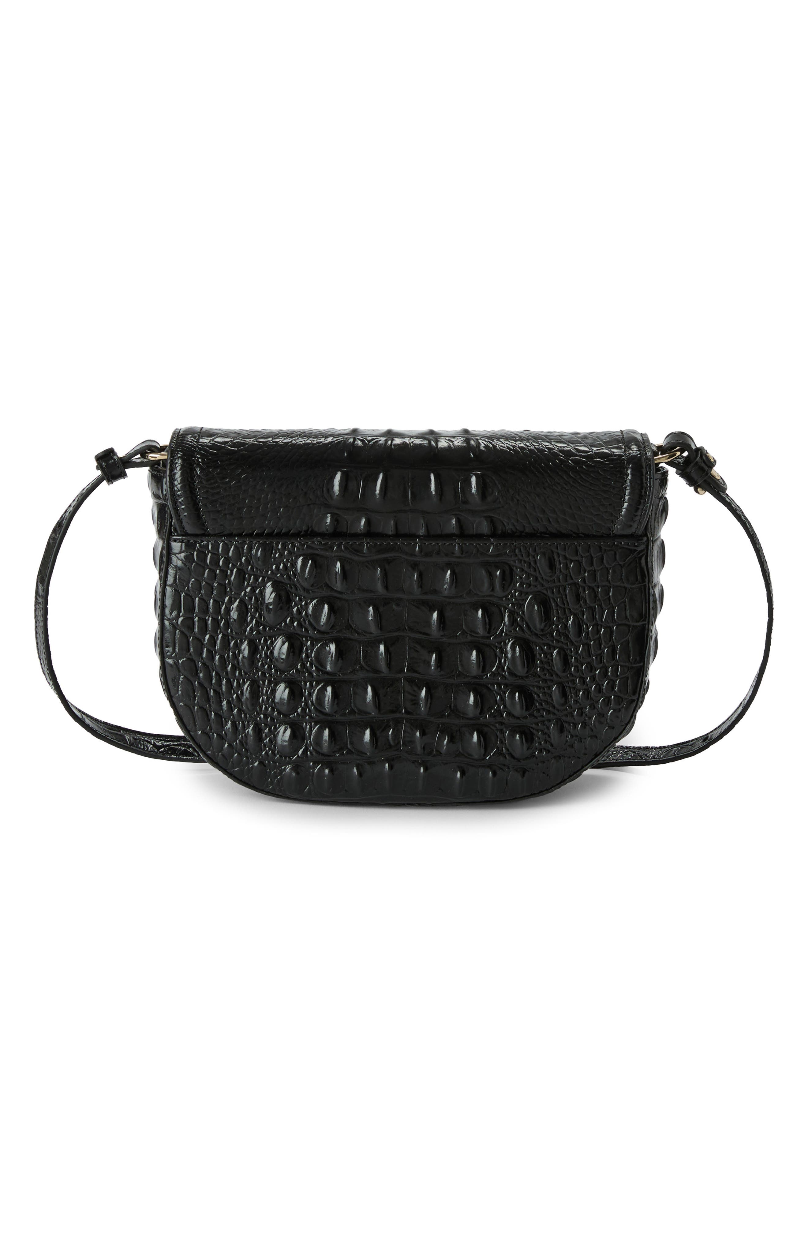 Brahmin Portia Croc Embossed Leather Crossbody Bag, Alternate, color, Black