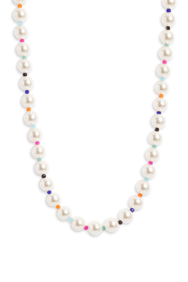 Imitation Pearl & Glass Bead Necklace, Main, color, WHITE- RAINBOW- GOLD