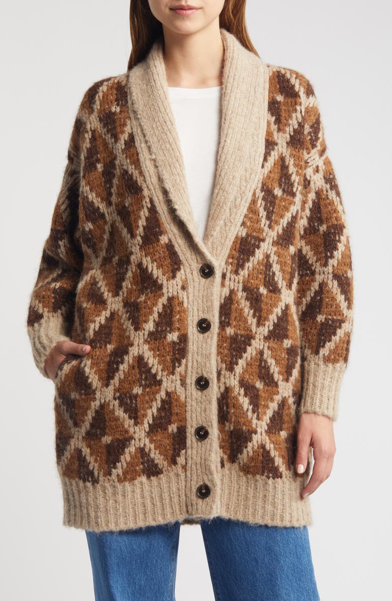 FRAME Grandfather Alpaca Blend Shawl Collar Cardigan, Alternate, color, Cream Multi