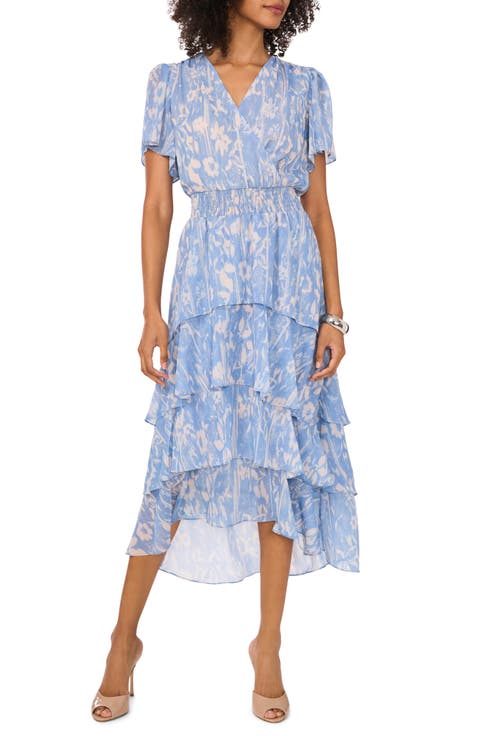 Floral Tiered Flutter Sleeve Midi Dress