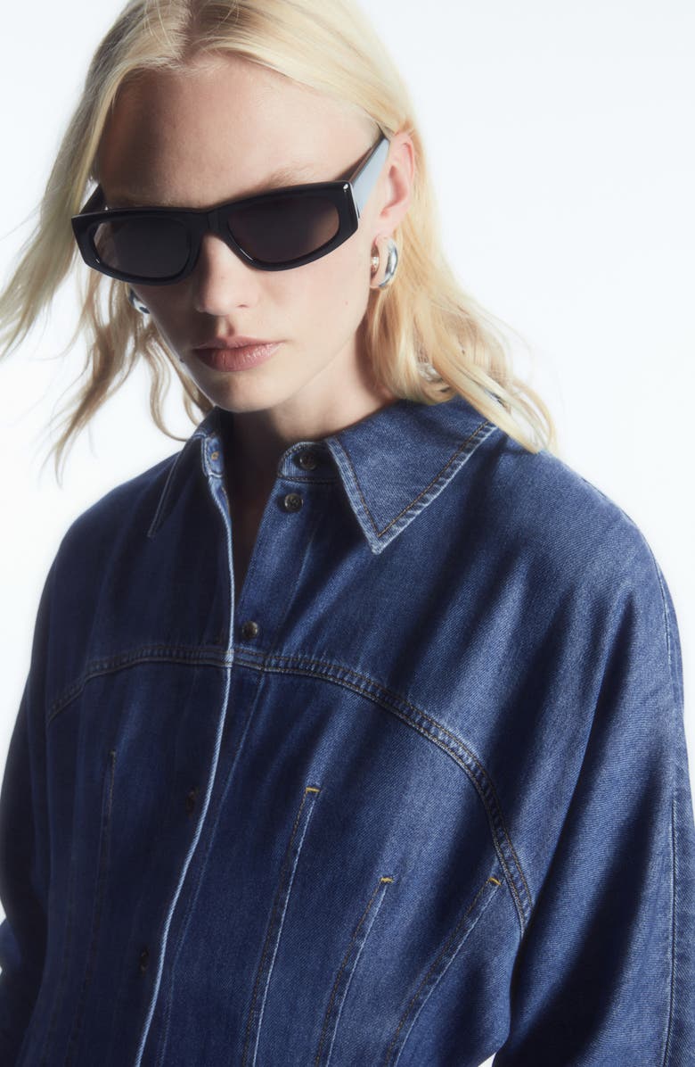 COS Long Sleeve Organic Cotton Blend Denim Shirtdress, Alternate, color,