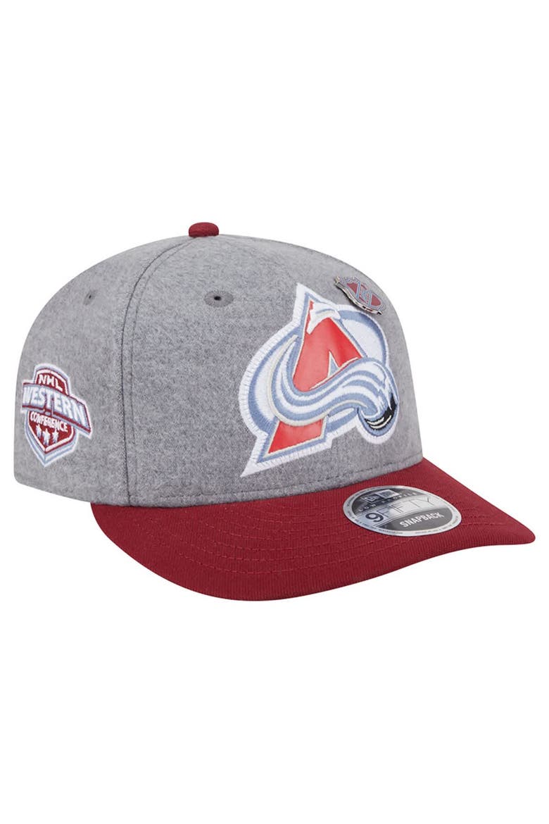 Men's New Era  Gray/Burgundy Colorado Avalanche Wool Pin Low Profile 9FIFTY Snapback Hat, Main, color, Gray
