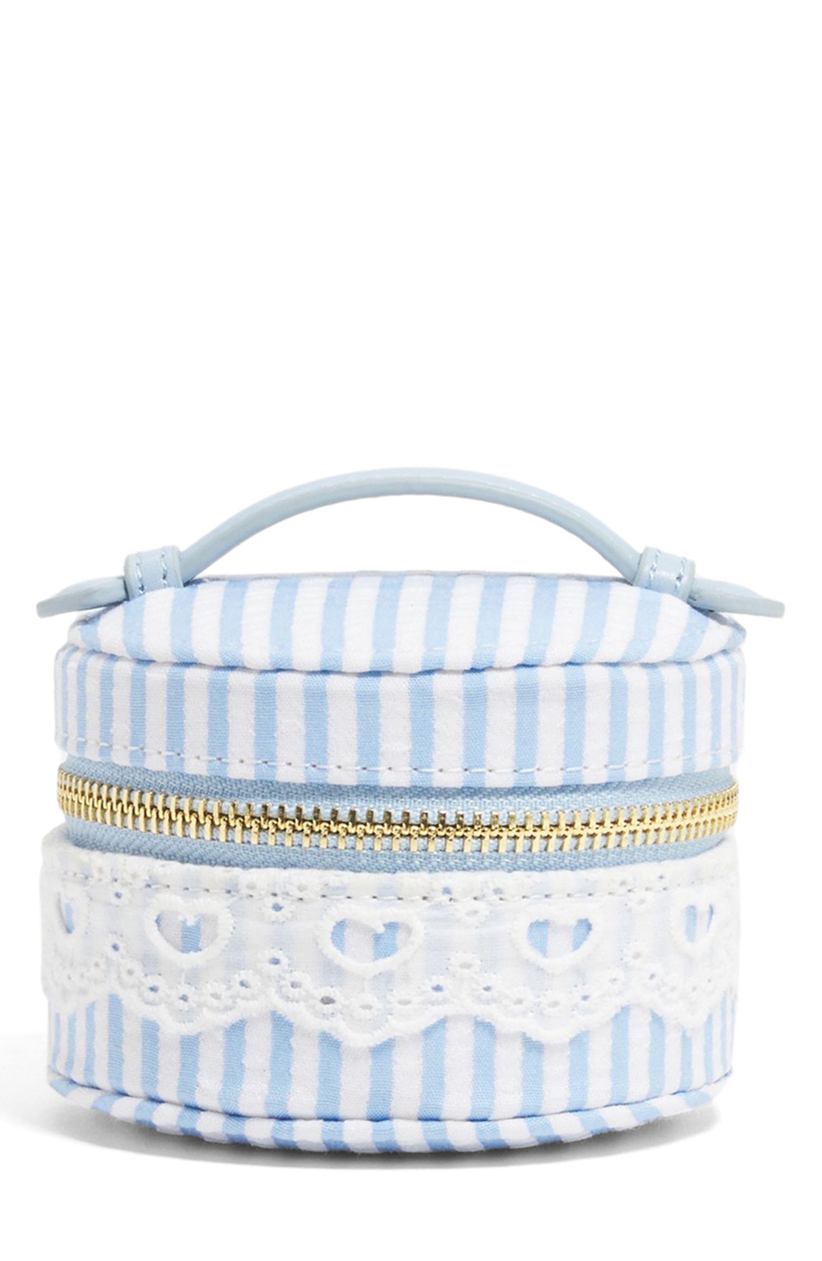 Seersucker Top Handle Pill Case, Main, color, BLUE SEERSUCKER