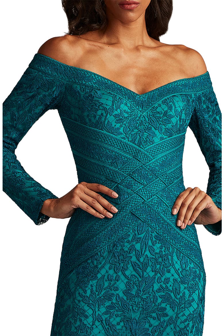 Off the Shoulder Lace Trumpet Gown, Alternate, color, CERULEAN
