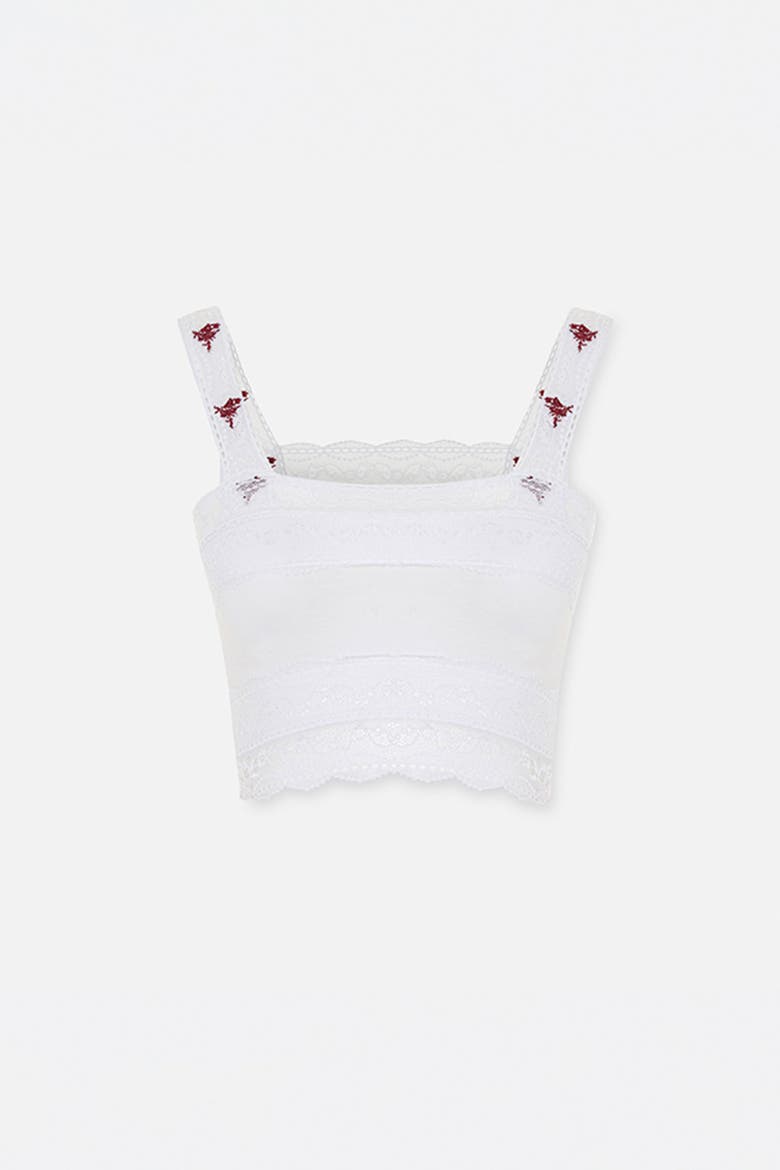 The Broderie Anglaise Edit Lace Panel Bra, Main, color, white