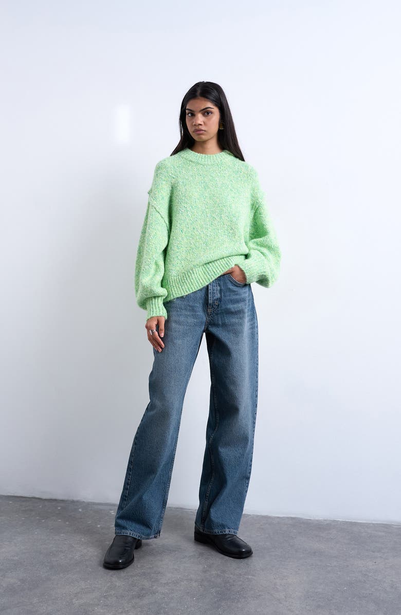 Topshop Oversize Sweater, Alternate, color, Light Green Multi