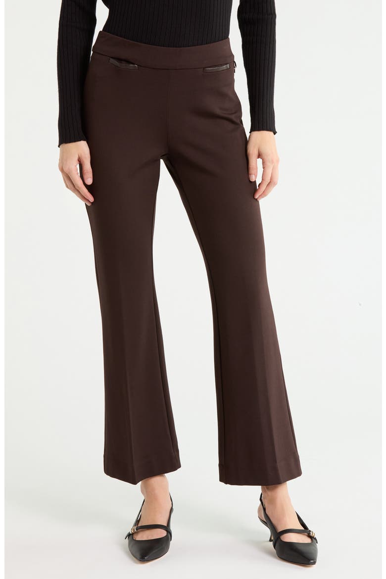 Faux Leather Trim Flare Leg Pants, Main, color, CHOCOLATE