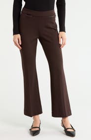 T Tahari Faux Leather Trim Flare Leg Pants