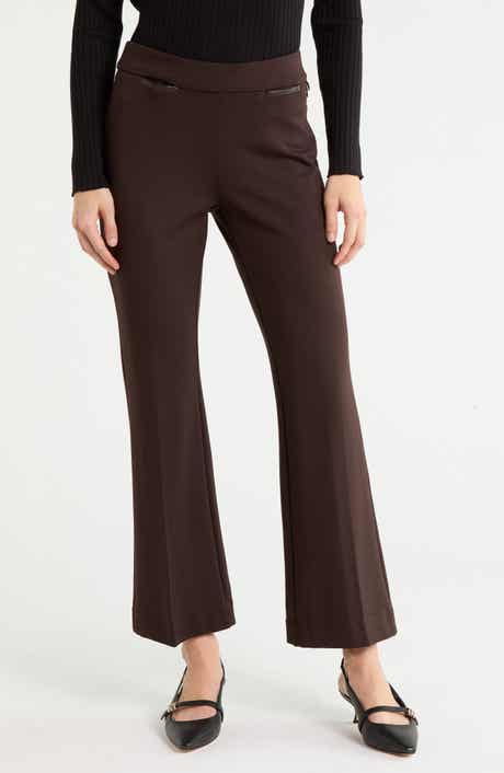 Faux Leather Trim Flare Leg Pants